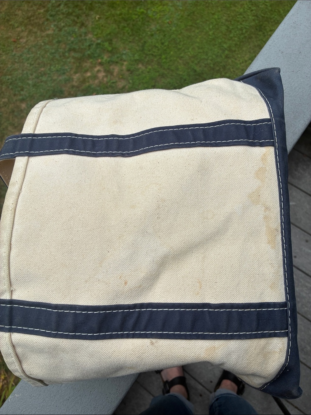 Vintage 90s L.L. Bean Boat and Tote Distressed Medium Cream Blue Made in USA - Picture 10 of 17